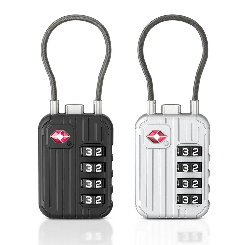 Portable TSA 4 Digit Combination Lock Zinc Alloy Security Tool Customs Password Lock Anti-theft Wire Rope Padlock for Travel