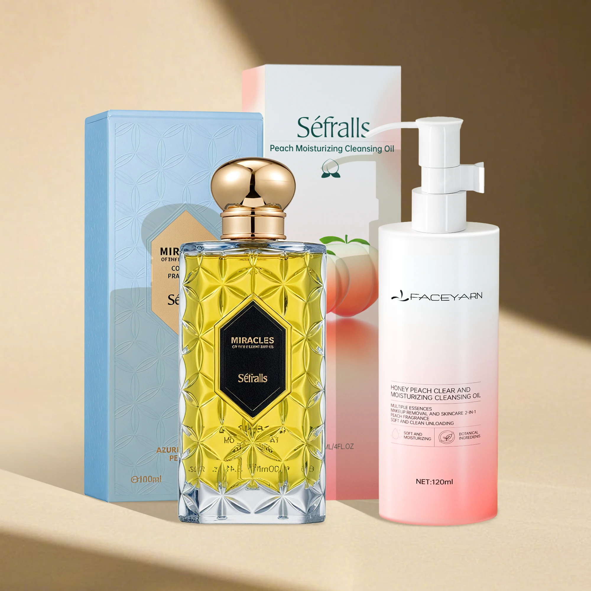 Séfralls This captivating bundle includes AZURE MIRACLE Eau de Cologne 100ml and a 120ml Peach Moisturizing Cleans oil