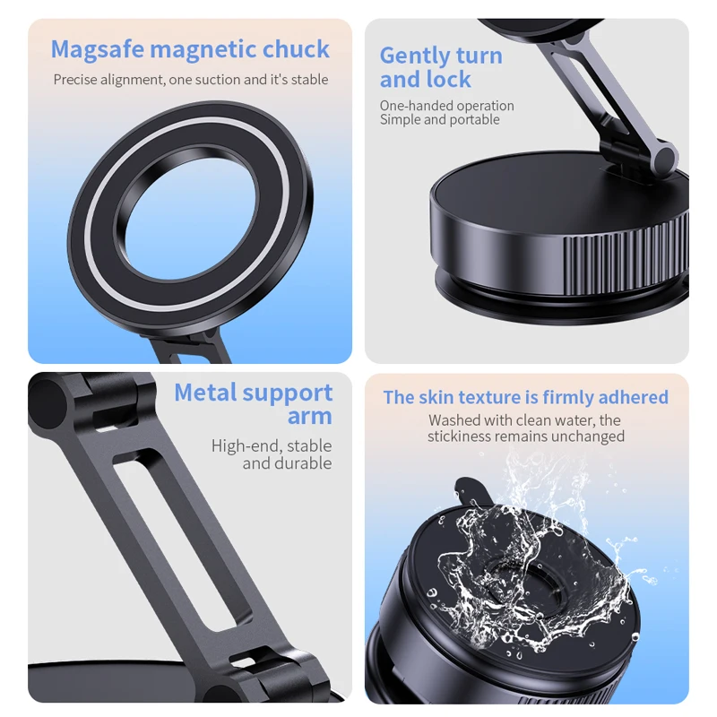 حامل هاتف كوب شفط مفرغ Magsafe 360 ° جيب مغناطيسي قابل للتعديل بحجم قابل للطي لهاتف آيفون وشاومي أوبو فيفو وهواوي وما إلى ذلك #4