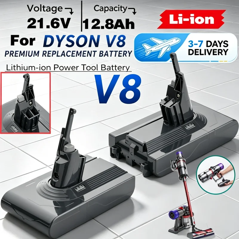 Entrepôt européen, livraison rapide, pour aspirateur portatif Dyson V8 Absolute, batterie de remplacement pour Dyson V8 SV10, 21,6 V, 12 800 mAh. Batterie de rechange 2.
