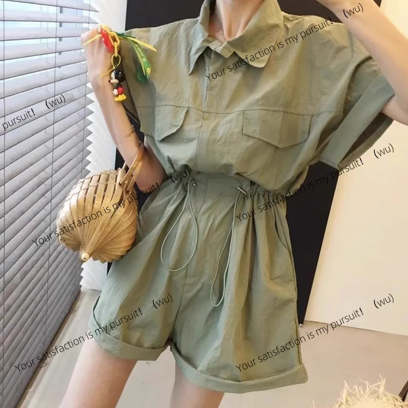 

ZOCI-Chic Summer Vintage Dstring Design Slimming ort Sve Wide Leg Pants Jumpsuit Women's High Waist ort orts