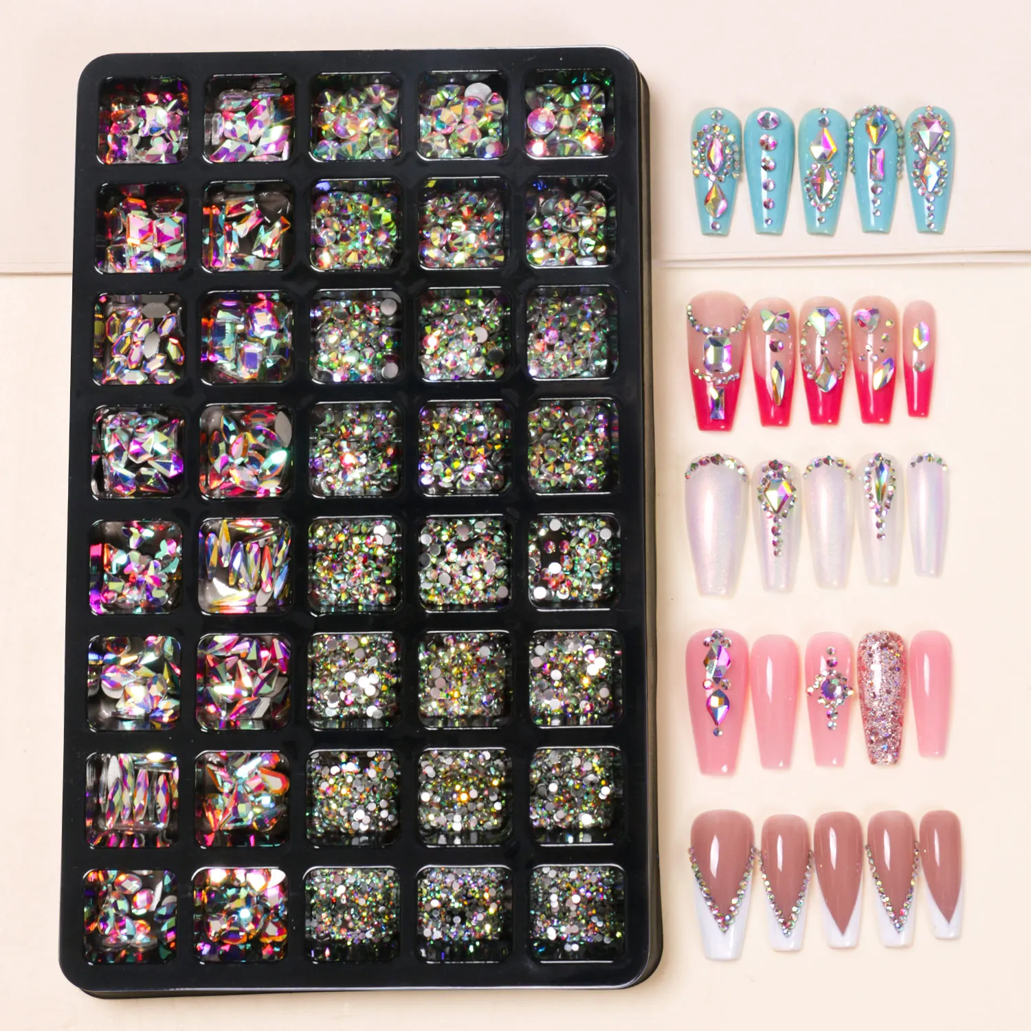 

40 Grids Shiny AB Rhinestones Horse Eye Flatback Charms Flat Back Crystal Rhinestones Round Gems for Nail Art Faces Eyes Makeup