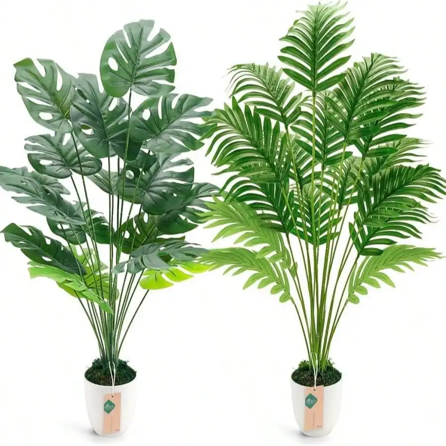 

2Pcs Fake Plants 28'' Large Artificial Palm Tree And Faux Plants Indoor Tall In White Pots For Home Office Bathroom Patio Floor Outdoor Decor