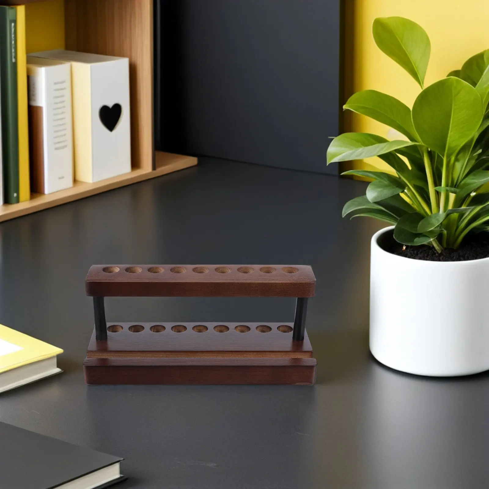 Wooden Phone Pencil Holder Desktop Stationery Storage Stand Decorative Device Organizer with Pen Display Slots Mobile Phone