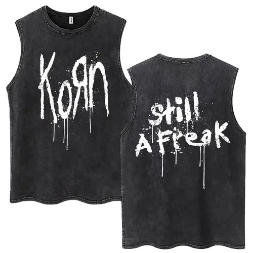 Imagen 2 del producto Camisetas sin mangas Vintage lavadas Korn Follow The Leader, camisetas sin mangas de banda de Rock gótica de Metal, camisetas de algodón de gran tamaño para hombres y mujeres