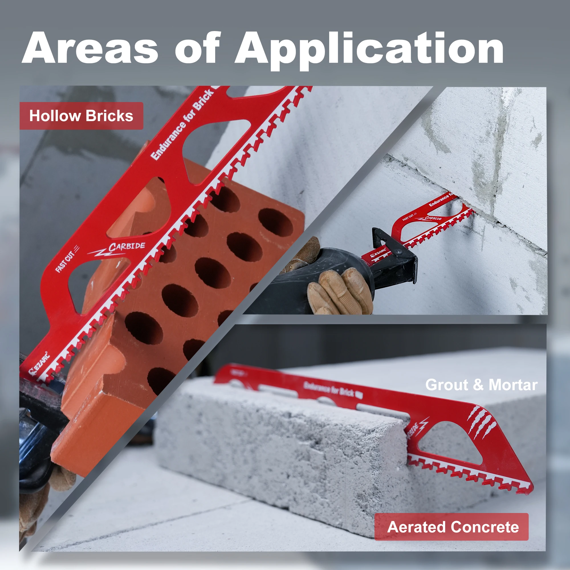 EZARC Demolition Masonry Reciprocating Saw Blade, Carbide Sawzall Blades for Cutting Aerated Concrete, Concrete Block, Brick