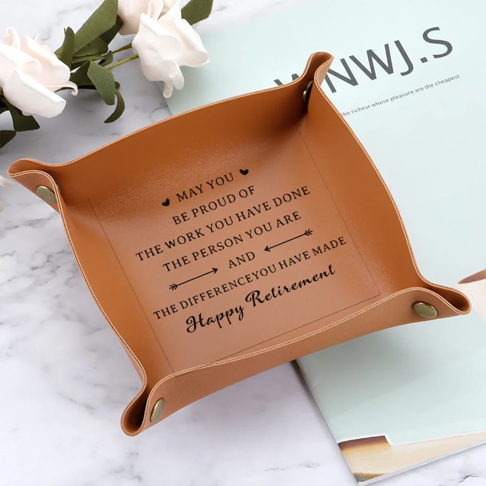 Retirement Gifts for Women Men Leather Tray Coworker Leaving Party Decorations Thank You Gift for Colleague Employee Boss Mentor