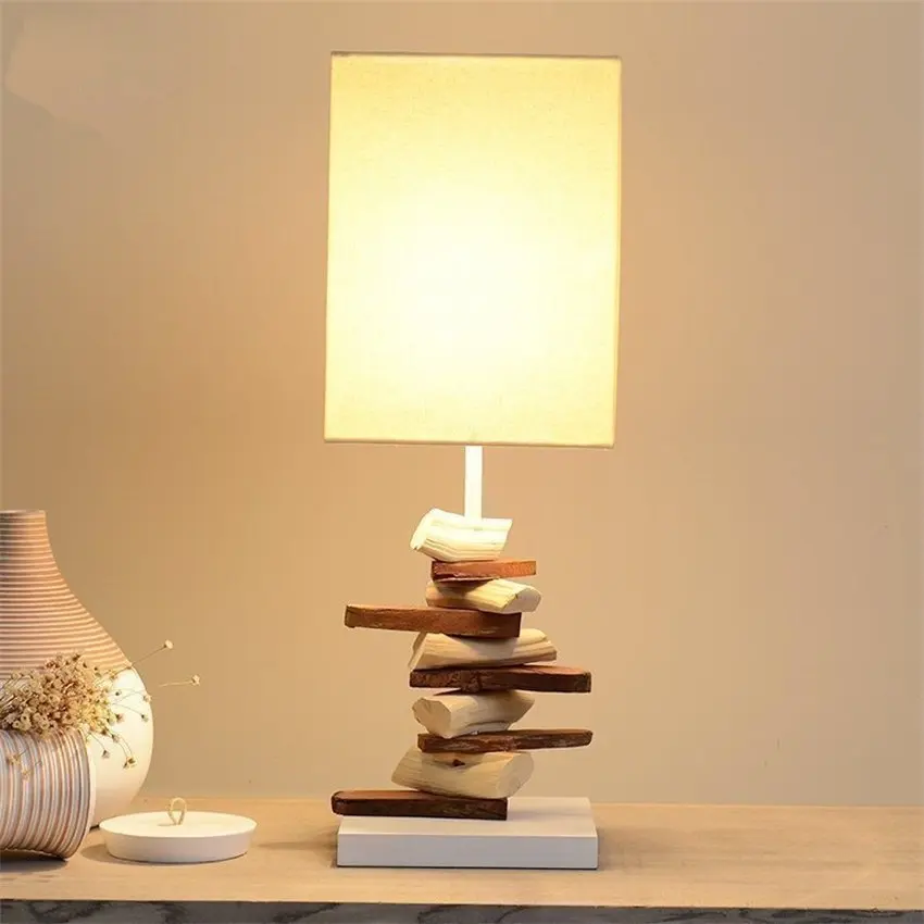 

Rattan handmade art deco wood decoration table lamps hotel villa lighting wabi-sabi bedroom bedside atmosphere fabric desk light