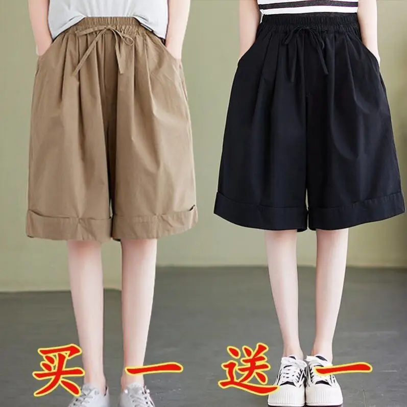 

Loose Cotton Linen plus Size Shorts Women's High Waist Five-Quarter Length Wide Leg Pants Comfortable Air Conditioning Trousers