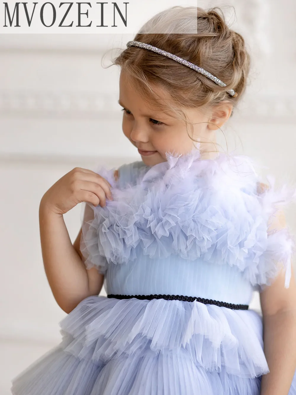 Mvozein Puffy Layers Girl Dress Blue Flower Girl Dress Kid Birthday Dress Wedding Party Dress Princess Dress Vestido Robe