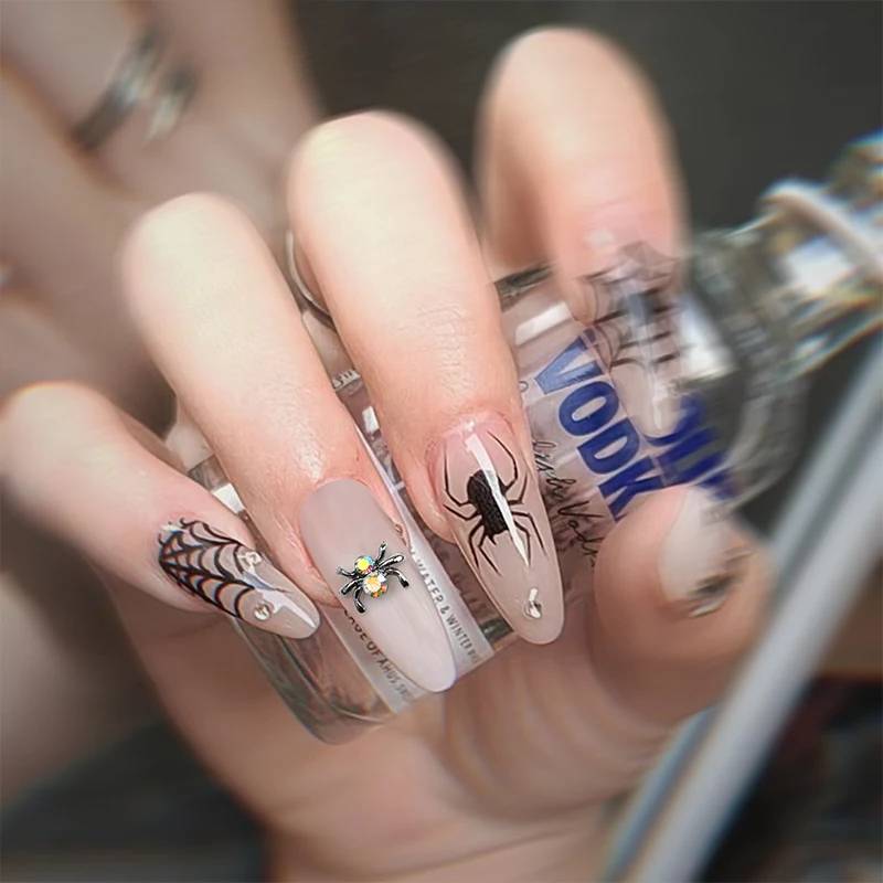 10 sztuk ozdób do paznokci Punk metalowe wzory w kształcie pająka 10.5x7.5mm wielokolorowe ozdoby do Manicure z biżuteria do paznokci pająka