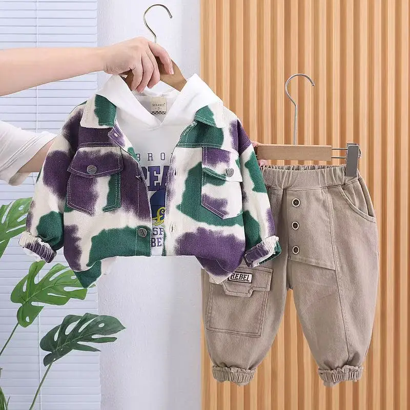 

Boys' Autumn Set Children's Fashion Korean Jacket Boys' and Babies' Handsome 1-5-Year-Old Children's Clothing Three piece Set