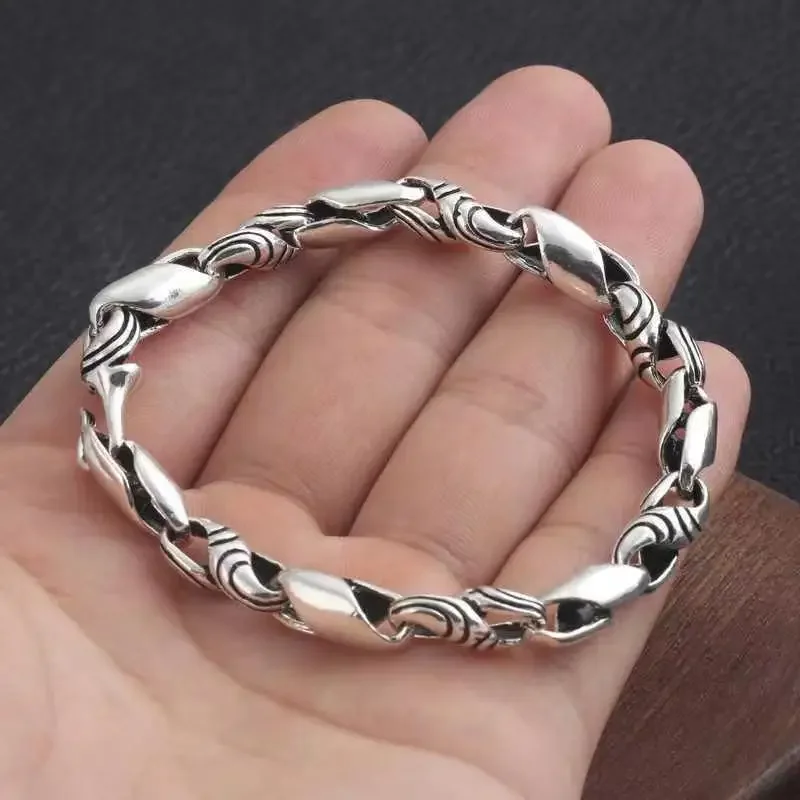 S925 Sterling Silver Bracelet Trend Wrist Jewelry Retro Female Thai Silver All-match Simple Men's Bracelet Birthday Gift Bangle