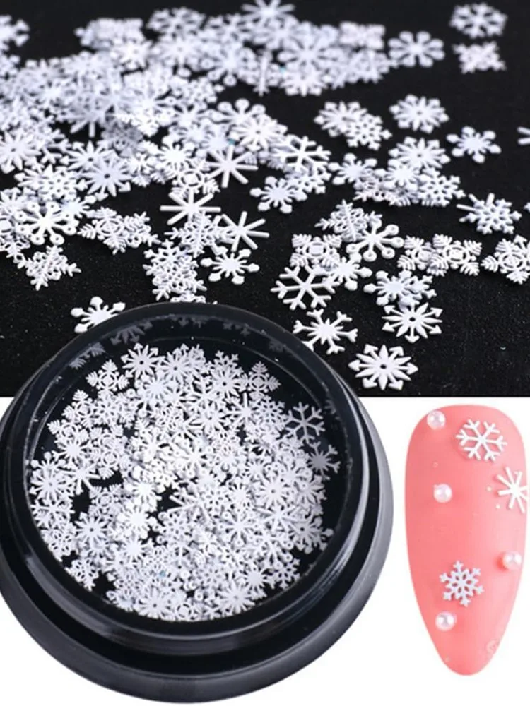 Schnee Gold Weiße Schneeflocke Weihnachten Nagel Glitter Pailletten 3D Schneeflocke Weihnachten Nagel Winter DIY Aufkleber Charms Nagel Zubehör Teile – Detail 4