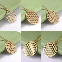 LIKGREAT Flower of Life Pendant Necklace for Women Mandala Chakra Hollow Stainless Steel Charms Jewelry Geometry Amulet Gift