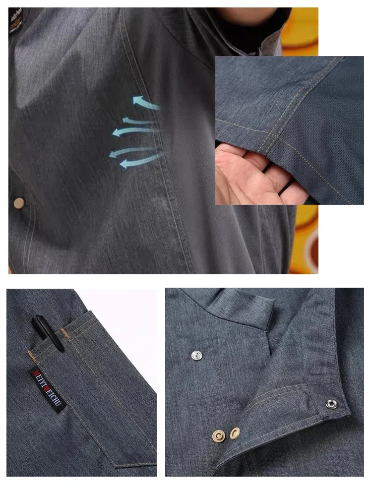 Camicia da cucina uniforme da chef per mensa in rete traspirante unisex da cucina per chef da cucina a maniche corte da chef per hotel