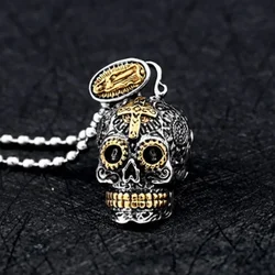 Retro Gothic Golden Cross Skull Pendant Necklace for Men Fashion Party Rock Motorcycle Riding Punk Jewelry Gift