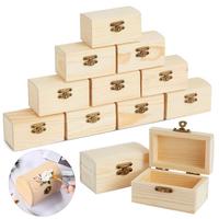 Unfinished Wooden Box DIY Pine Wood Treasure Chest with Locking Clasp Hinged Lid Jewelry Storage Box for Family Friends