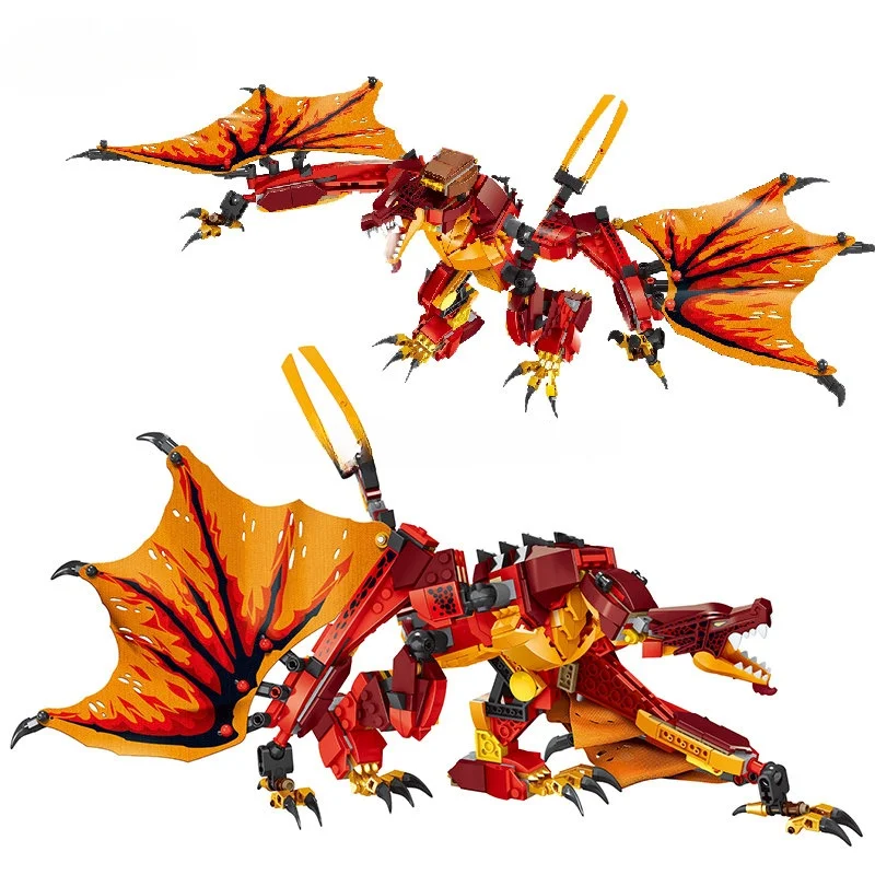 Creative Red Fire Dragon Building Blocks Mecha Flying Dragon Model Bricks Toys for Chilren Christmas Gift