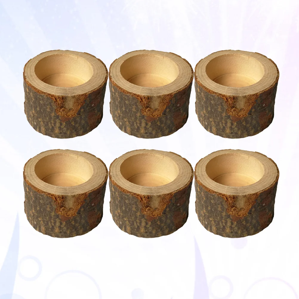 

6Pcs Rustic Wood Candlestick Unique Design for Flameless Candles Succulent Planter Wedding Dinner Party Decoration M