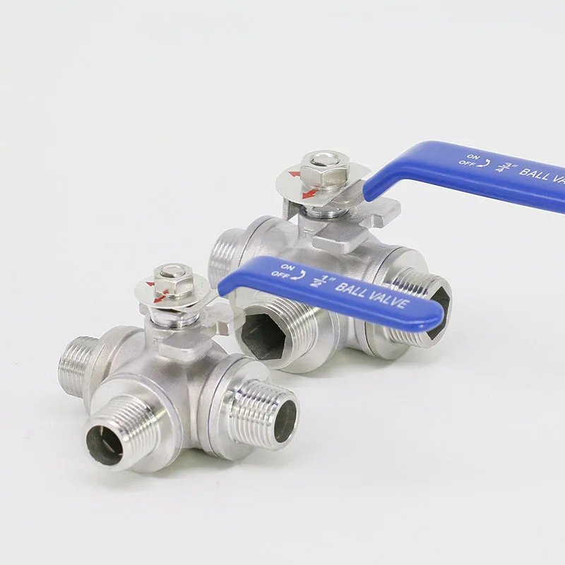 1/2 "3/4" BSP Rosca Macho Válvula de Esfera de 3 Vias Aço Inoxidável 304 Válvula Alça Válvulas de Esfera L T Port
