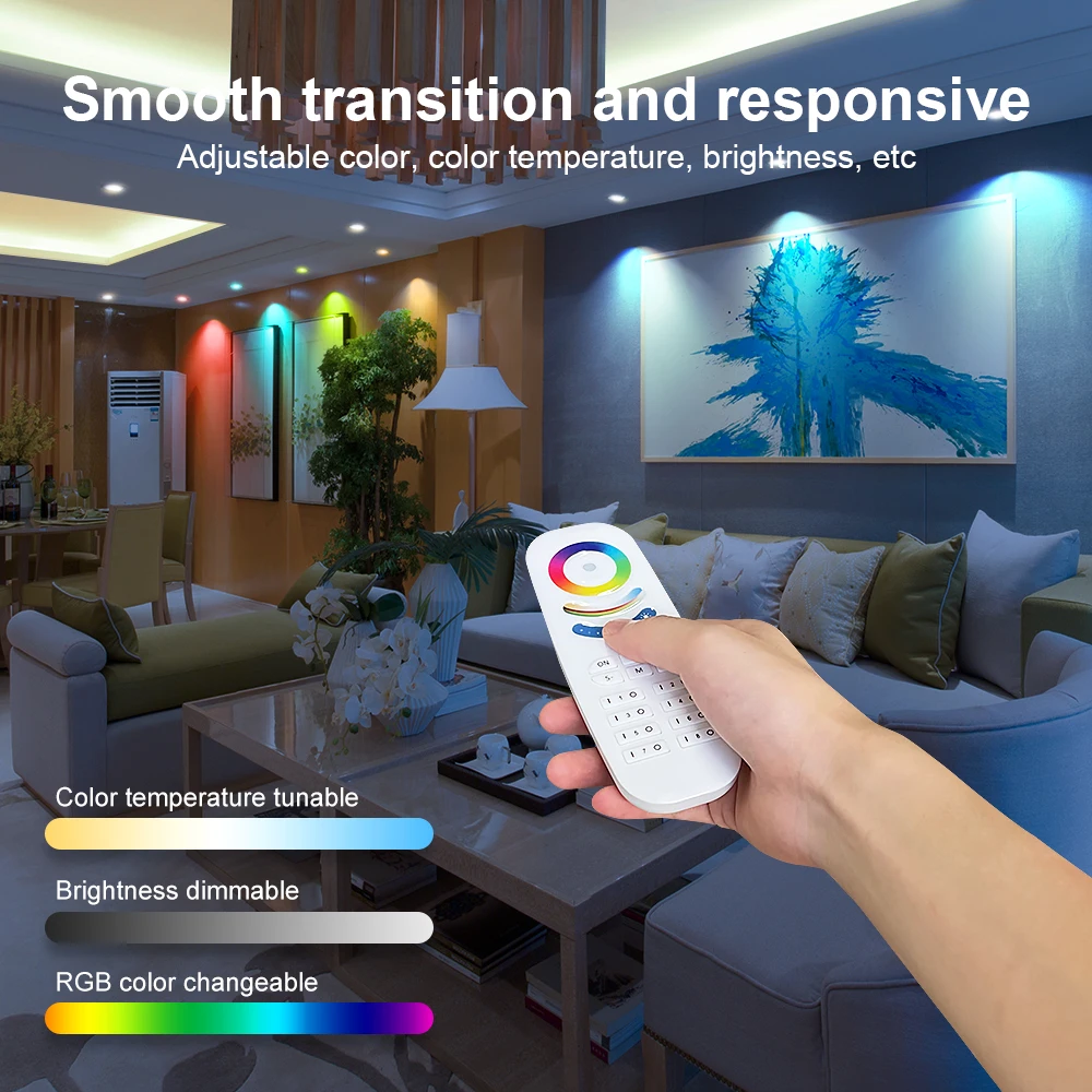 GLEDOPTO 2.4G RF Remote Control Scene Memory RGBCCT Adjustable Brightness Dimmable 6-Zone