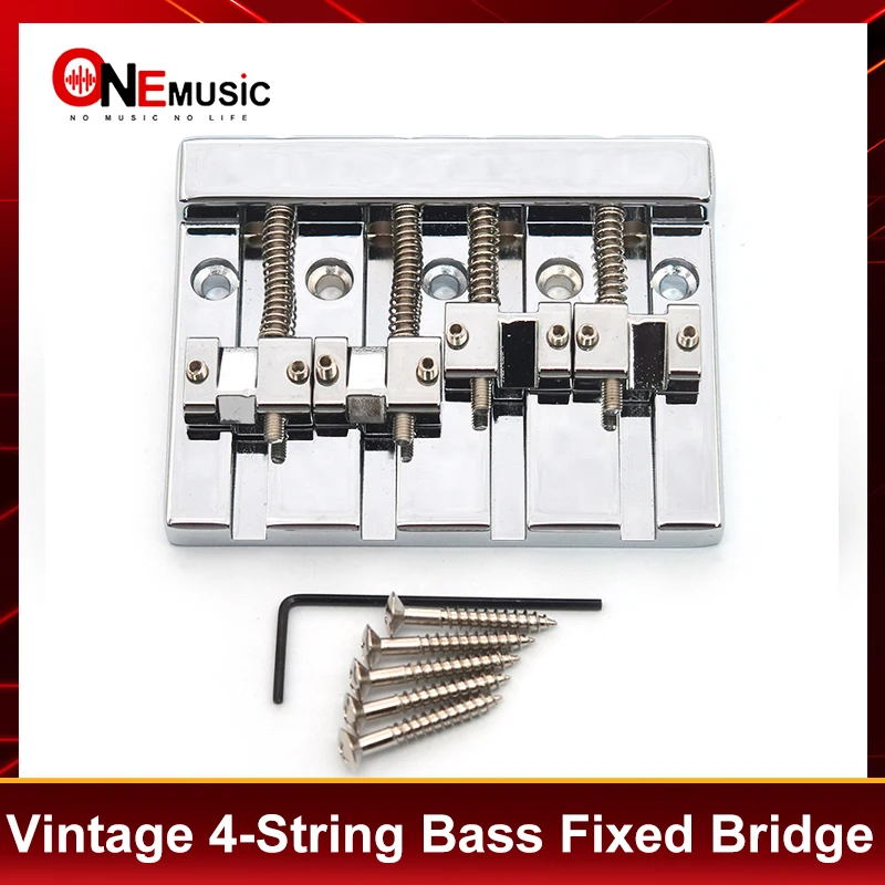 Vintage 4 String Bass Bridge 82.3x63.5MM String Bottom Through String Spacing 19MM Bass Fixed Bridge Black/Gold/Chrome