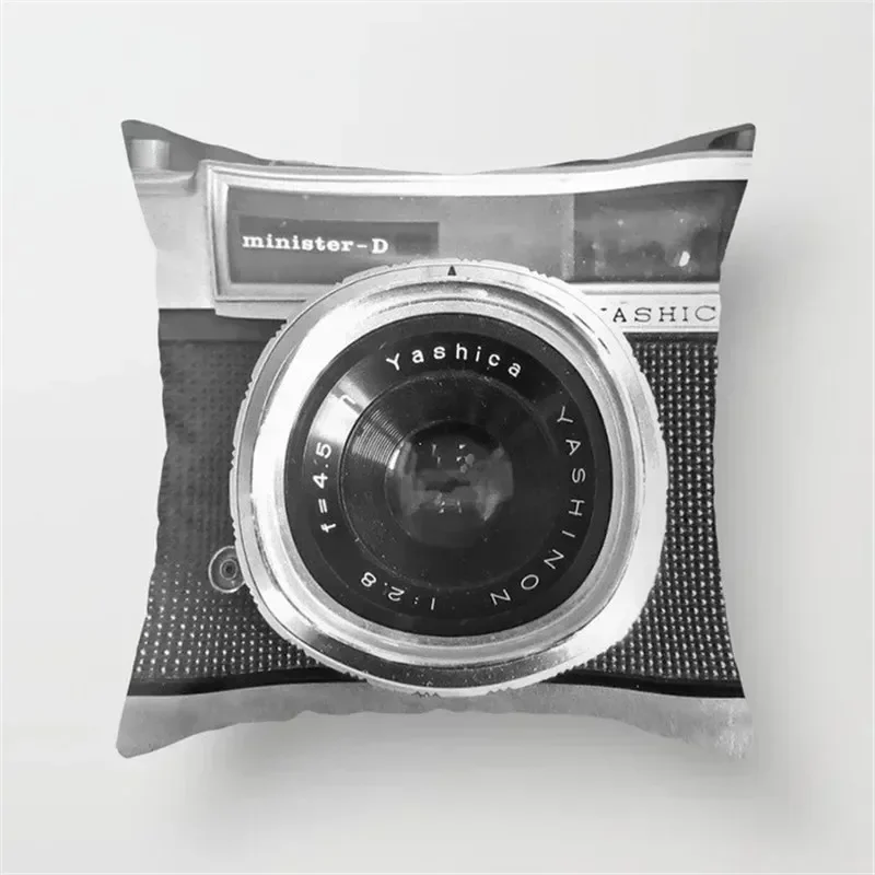 Retro black and white camera record tape map notes pattern pillow sleeve bedroom car waist cushion home decoration pillow case