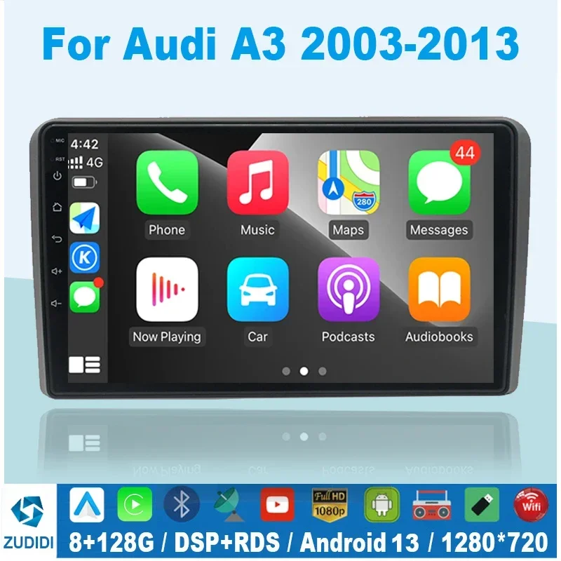 

9 Inch Car Radio 2 Din Android 13 Stereo With Screen For Audi A3 8P 2003-2012 Carplay Intelligent System Multimedia Wifi