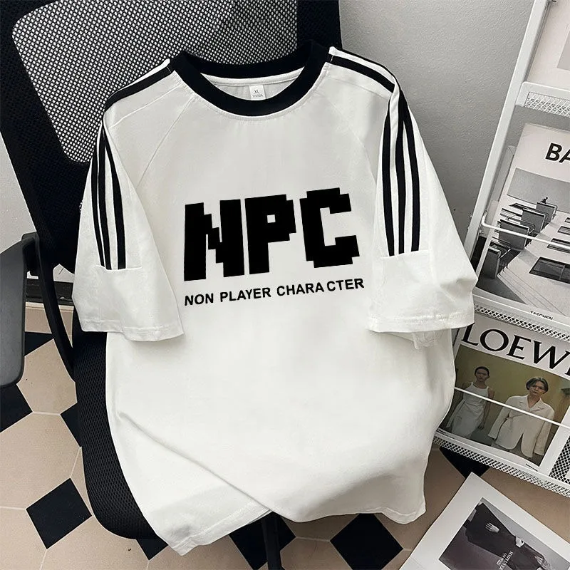 Summer New Sports Style American Retro Personalized Letter Printing Round Neck Short Sleeve Casual Loose Large Size T-shirt