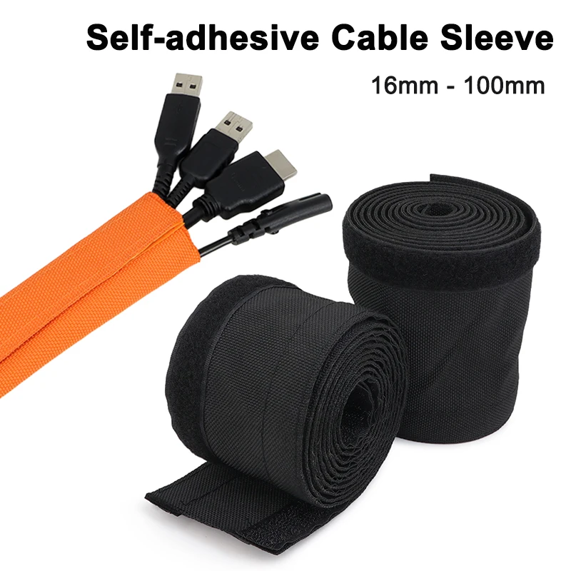1-10m PET Self-adhesive Cable Sleeve 16mm - 100mm Reusable Harness Sheath Management Line Harness Wrapped Protective Organizer