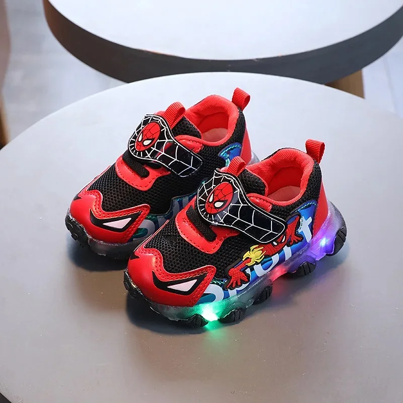 Disney Spiderman Children Casual Shoes LED Leisure Baby Girls Boys Shoes Led Lighted Kids Sneakers Infant Tennis