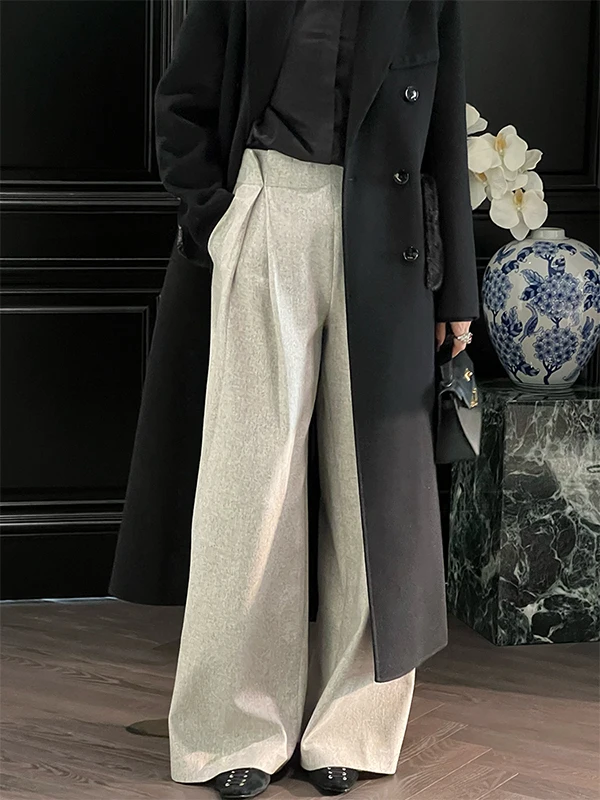 

Повседневные широкие брюки свободного кроя из австралийской шерсти, удобные брюки для отдыха для женщин, осенний сезон, размер L