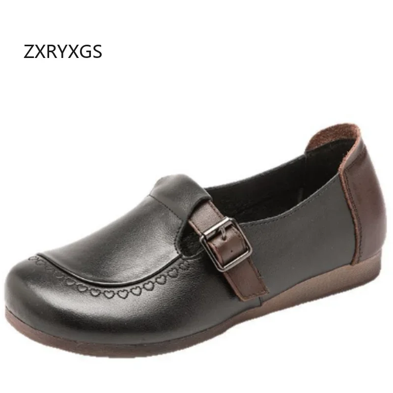 

ZXRYXGS, классические женские туфли на плоской подошве в стиле ретро, новинка 2025, мягкая обувь премиум-класса из натуральной кожи, удобная обувь на плоской подошве с мягкой подошвой Tide