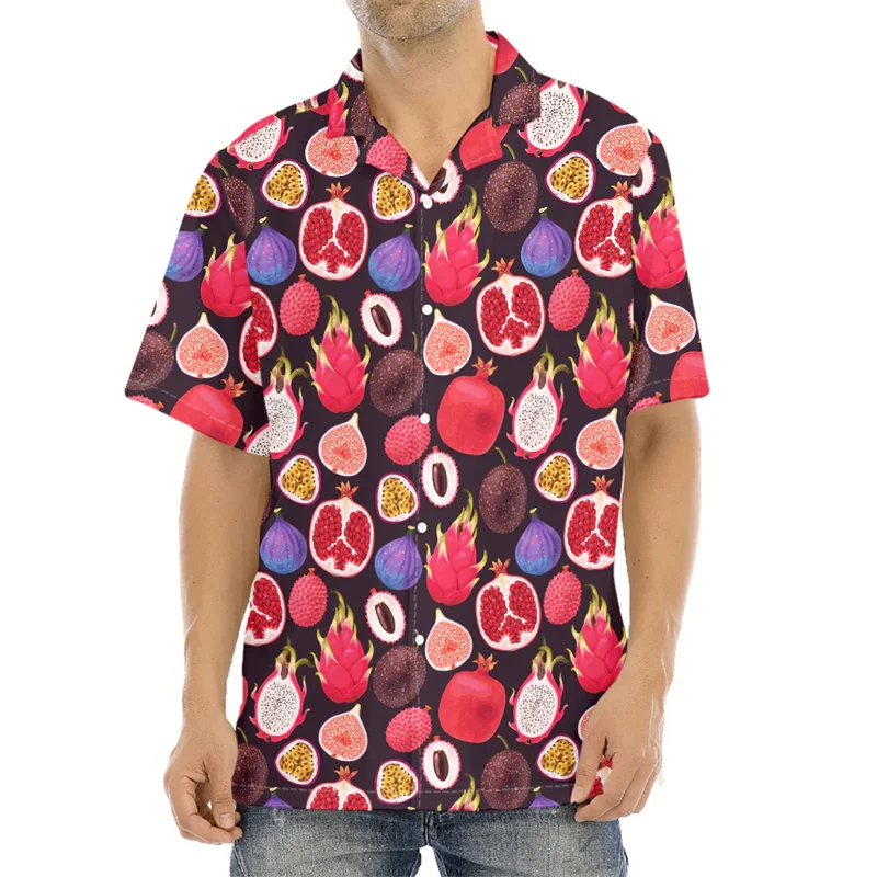 Camisas femininas com estampa de frutas tropicais 3D, camisa engraçada infantil de manga curta, blusas havaianas, blusa de lapela, moda verão