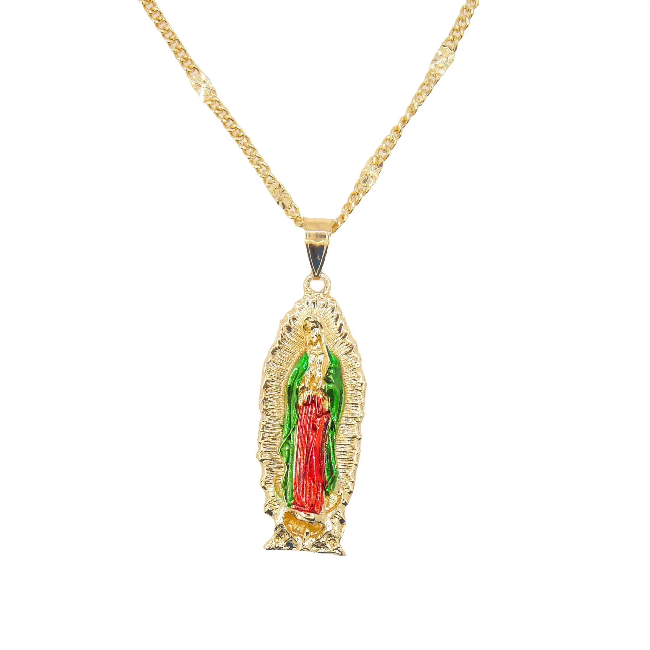 Gold Plated Painting Virgin Mary Mama Pendant/Amulet Religious Jewelry Virgen de guadalupe Virgin Mary Necklace