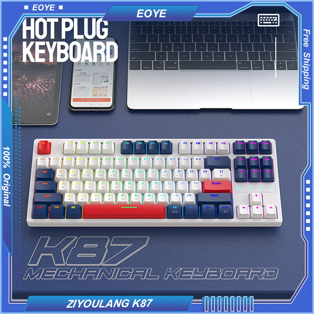 

ZIYOULANG K87 Korea Mechanical Keyboard 80% Hot Swappable Customized Wired 87 Keys RGB Portable Office Computer Peripherals