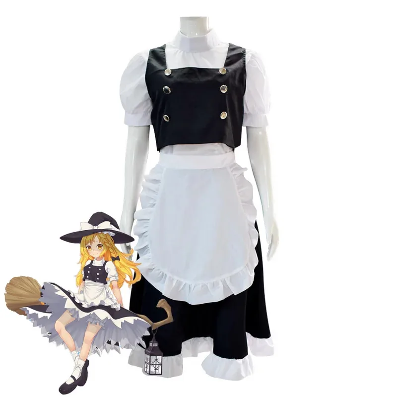 

COSda@Anime Touhou Project Kirisame Marisa Cosplay Costume Project Shrine Maiden Witch Maid Dress Hat Wig Woman Cute Halloween S