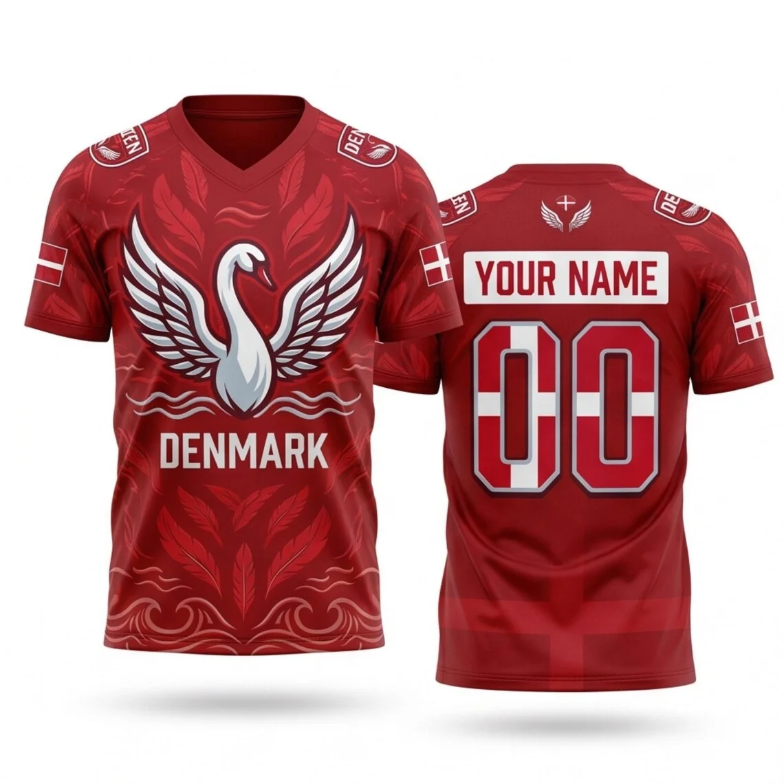 Denmark V Neck Jersey S to 6XL Personalized Name Number Soccer Fan Shirt Game Day Sports Gift