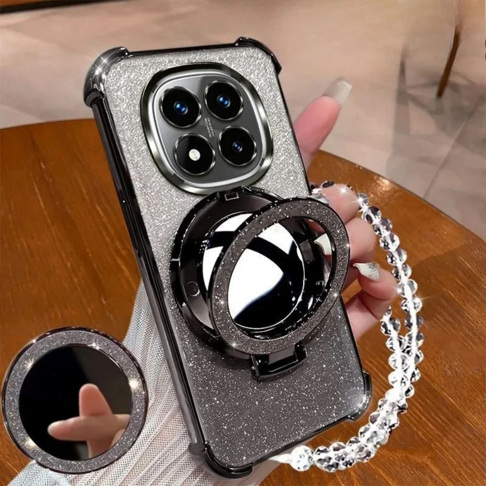 حافظة لهاتف سامسونج A17 A16 A36 A56 A15 A25 A35 A55 A14 A34 A54 مرآة مع سلسلة كريستال ممتصة للصدمات Ahell