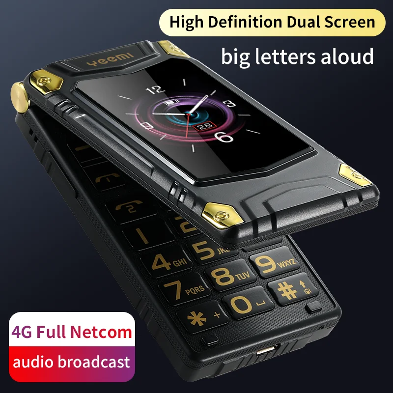 YEEMI M7+ Flip Mobile Phone LTE 4G Double Screen 2300 mAh MP3 MP4 Dual SIM Large Button SOS Quick Dialing Loud Sound CellPhone
