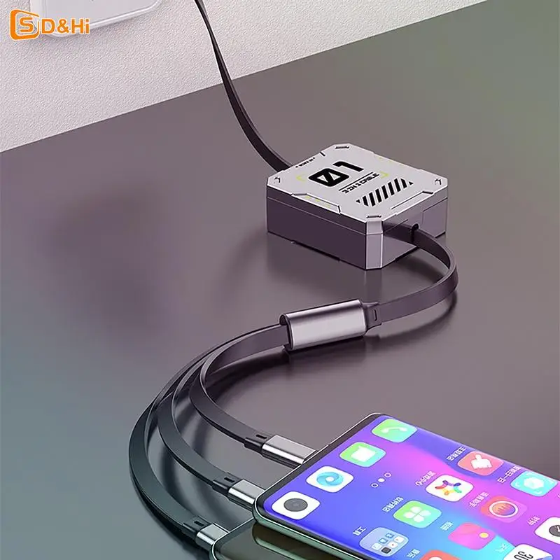 One-To-Three Data Cable Fast Charging High-Quality 66w Three-In-One Telescopic Data Cable Suitable For IOS Android Typec