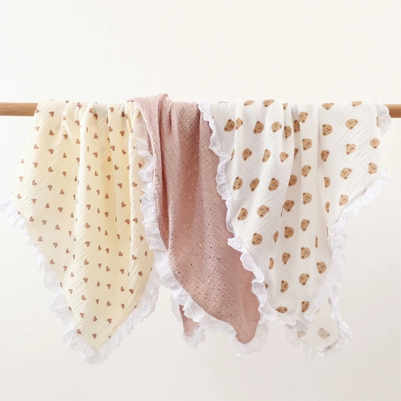 Summer Cotton Gauze Baby Swaddle Blanket New Designs Ruffle Lace Edge Baby Blanket Newborn Cocoon Wrap Bath Towel Stroller Cover