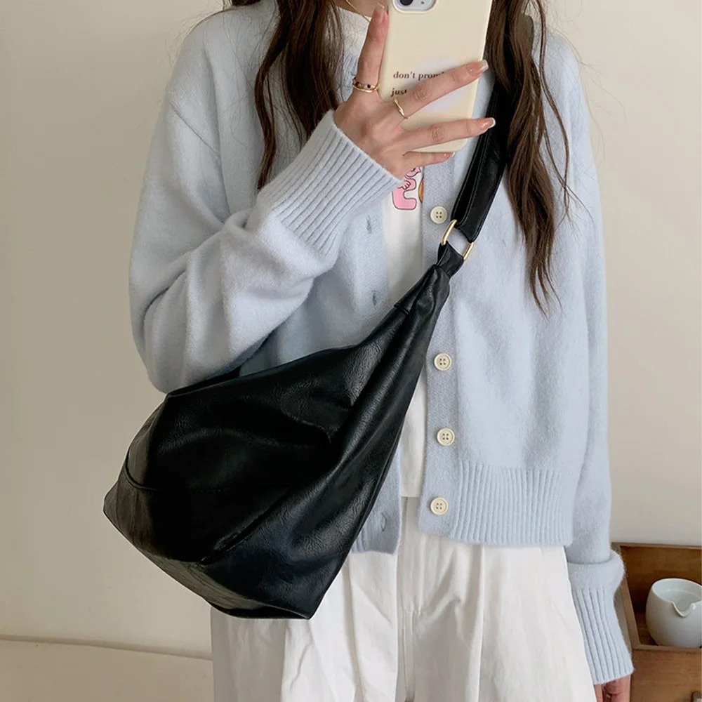 Retro Melad Crossbody Bag, Women's Korean Fashion Handbag, PU Leather Simple Large Capacity Shoulder Bag for Daily Commuting