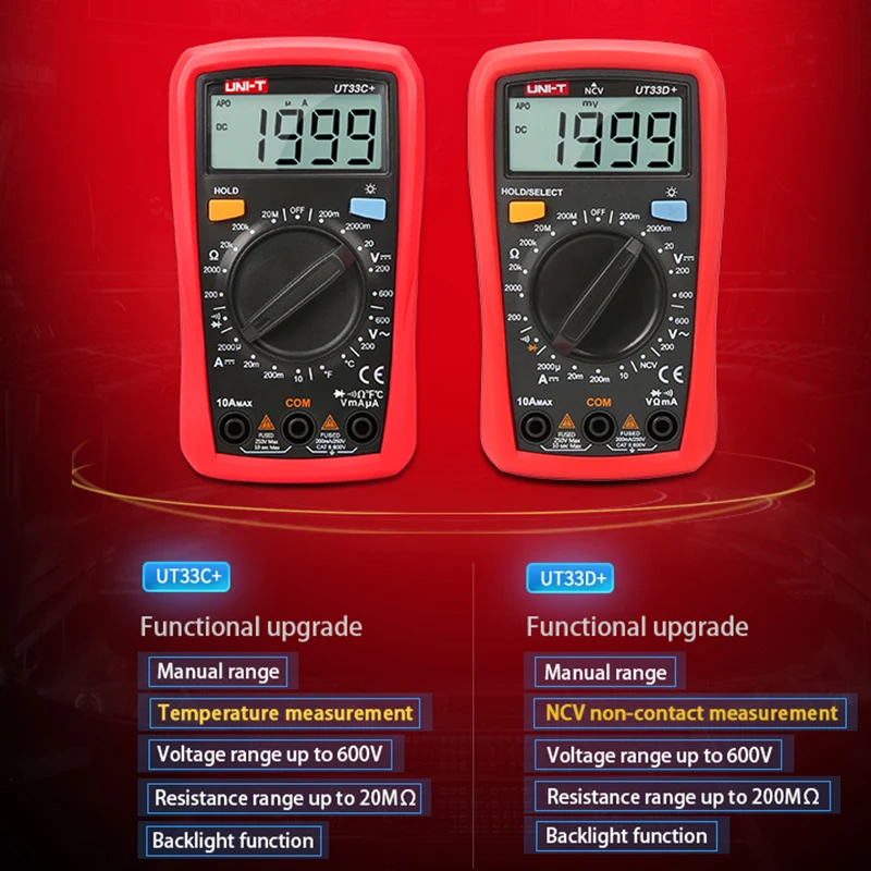 UNI-T UT33D + Mini الرقمية المتعدد 600 فولت NCV النخيل حجم دليل المدى التيار المتناوب تيار مستمر الفولتميتر مقياس التيار الكهربائي جهاز اختبار المقاومة