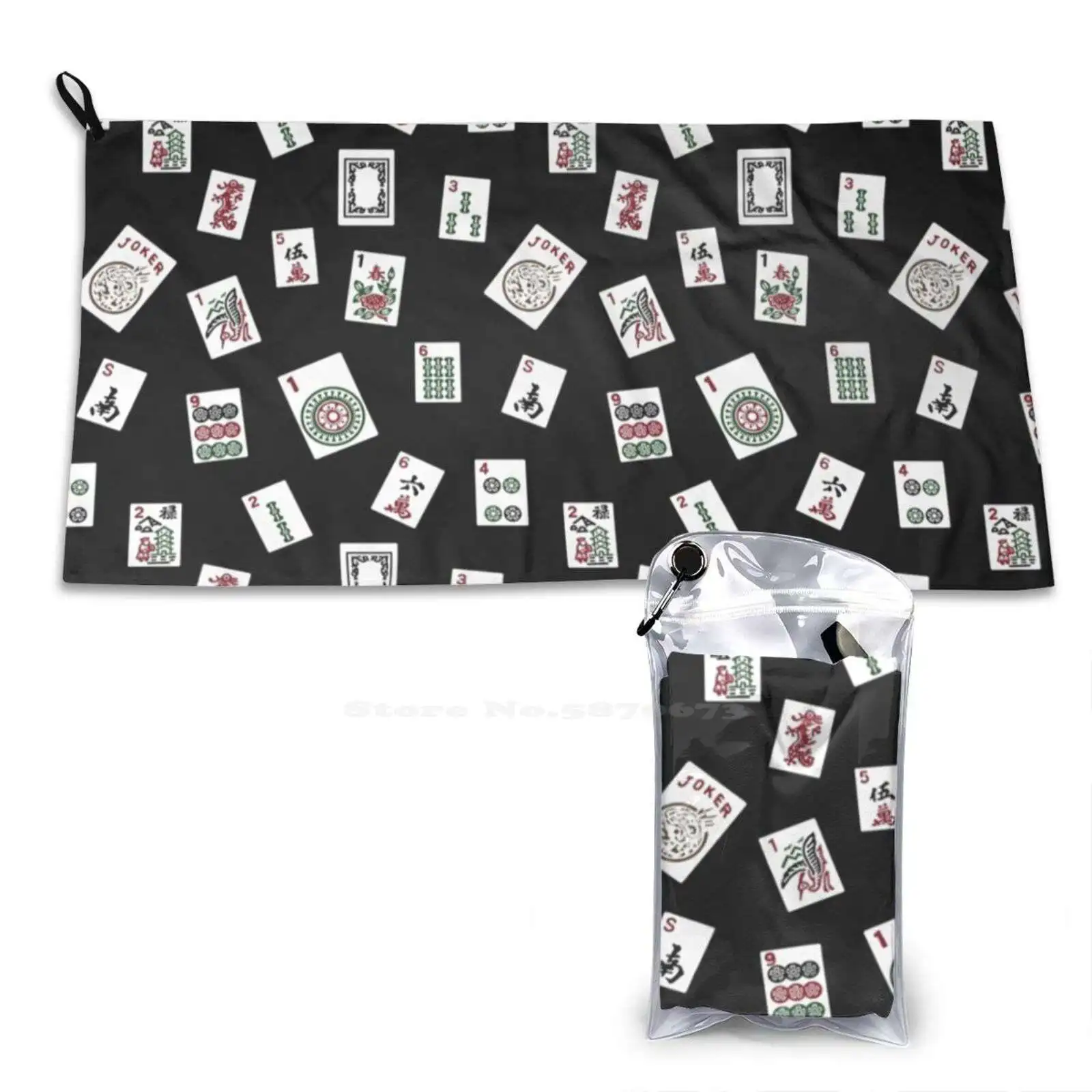 Black Mahjong Soft Towel Quick Dry Beach Towel Mahjongg Mah Jongg Tiles Nmjl Black