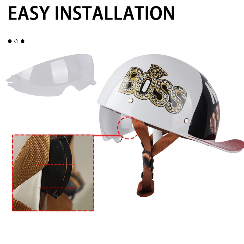 ヴィンテージスタイルの野球用ヘルメット、ハーフレンズ、オートバイに適しています