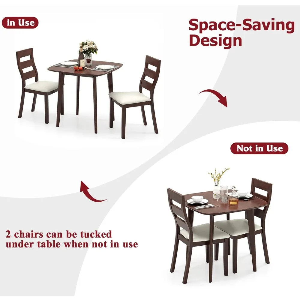طقم طاولة طعام حديثة من Tangkula لمنتصف القرن مكون من 2، طاولة مطبخ خشبية مستديرة وكرسيين مع مقاعد مبطنة، 3 قطع مدمجة #4