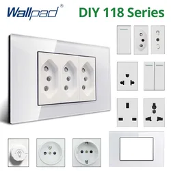 Wallpad DIY White Tempered Glass Panel Wall Light Switch EU UK Italian Brazil Socket Free Combination 118*75mm Module Frame Only