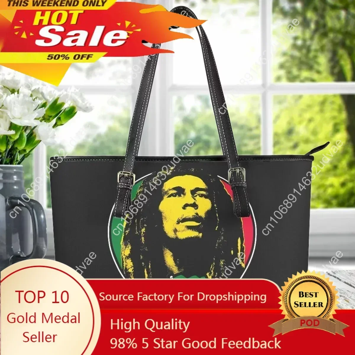 

Bob Marley Bags for Women Jamaican Rock Singer Ladies Tote Bag Durable Handle PU Leather Zipper Shoulder Sac De Luxe Femme 2023